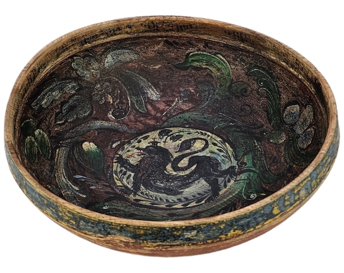 Charming Vintage Norwegian Bridal Bowl - Horse and Rosemaling Motif - Antique Wedding Gift - Rustic Scandinavian Folk Art