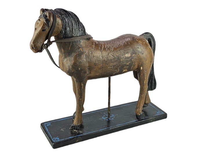 Unique Hand-Carved Norwegian Folk Art Horse Figure on Stand - Rare Scandinavian Masterpiece - Rare Norwegian folkart
