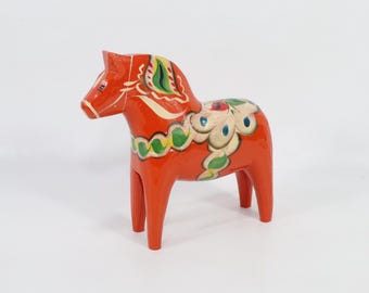 Authentic Swedish Dala Horse Figure - Vintage Scandinavian Art for Home Decor - Red Hand-painted Dala Horse Figurine