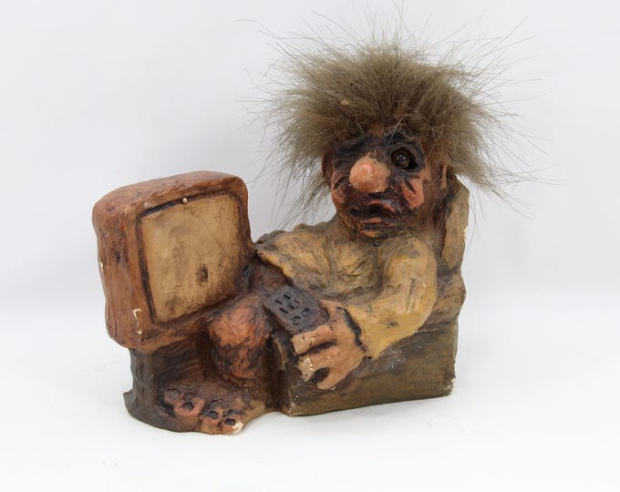 Fosse Troll 420 TV Troll | Norwegian Fairy Tale Decor Figurine | Scandinavian Folk Art Collectible Early 2000s