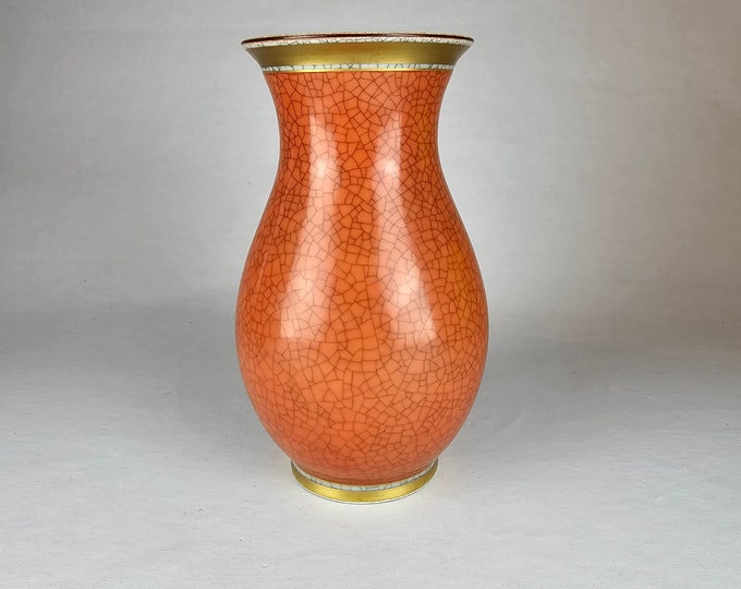 Royal copenhagen terracotta orange - Crackle glazed and gilded banding - Signed danish design