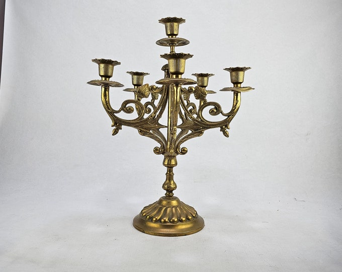 Elegant Vintage Brass Candelabra for 6 Candles - Stunning Home Decor - Grand Centerpiece