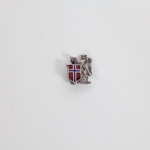 World War 2 Silver Mark Lapel Brooch | Norwegian Royal Coat of Arms | Enamel Lion & Flag | Collector&#39;s Piece