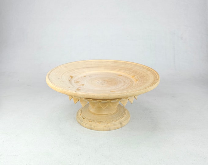 Stunning Vintage Norwegian Folkart Cake Stand | Hand-Carved Wooden Tableware