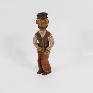 Hand Carved Norwegian Wooden Farmer Figure - Vintage Retro Folk Art Decor