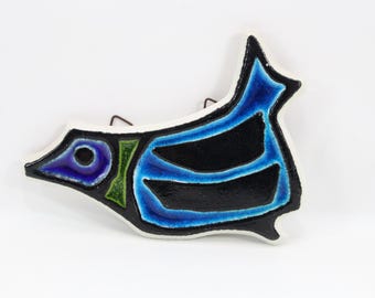 Konrad Galaaen Porcelain Bird Wall Plaque | Porsgrund Studio 1960s Scandinavian Art | Mid Century Nordic Decor