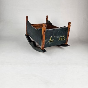 Stunning antique dated cradle - Norwegian keepsake cradle - Hand carved bentwood cradle - Wooden Folk-Art cradle
