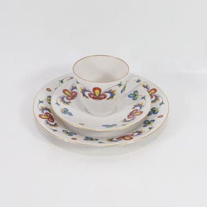 Vintage 1980s Norwegian Porsgrund Porcelain Farmer Roses Breakfast Trio Set