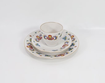 Vintage 1980s Norwegian Porsgrund Porcelain Farmer Roses Breakfast Trio Set