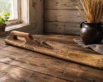 Museum Quality 1700s Norwegian Mangel Board & Rolling Pin | Rare One-Piece Hand Carved Folk Art | 300 Year Old Scandinavian Heritage Antique
