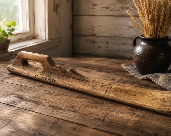 Museum Quality 1700s Norwegian Mangel Board & Rolling Pin | Rare One-Piece Hand Carved Folk Art | 300 Year Old Scandinavian Heritage Antique