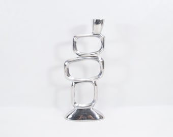 Matthew Hilton Brutalist Candle Holder | 1980s Modernist SCP Style Aluminum Sculpture | Postmodern Stacked Form | Vintage Home Decor