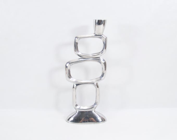 Matthew Hilton Brutalist Candle Holder | 1980s Modernist SCP Style Aluminum Sculpture | Postmodern Stacked Form | Vintage Home Decor