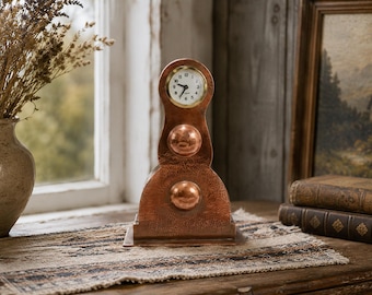 1940s Hammered Copper Art Deco Table Clock with Mercedes Movement | Vintage German Desk Clock Sculpture