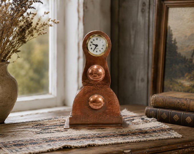 1940s Hammered Copper Art Deco Table Clock with Mercedes Movement | Vintage German Desk Clock Sculpture