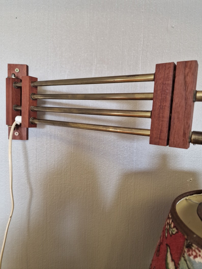 Fantastic 1950s Norwegian designed teak wall lamp,Wall scone lamp,Interior lamp,Flower lamp shade,Scandinavian design,Rare design lamp image 3