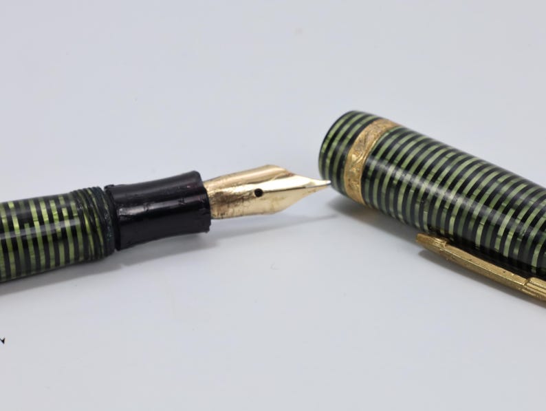Parker Vacumatic Pluma Estilográfica Vintage Emerald Pearl Años 30 40 Oro 14K Art Deco Coleccionista imagen 8