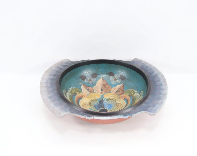 Norwegian Rosemaling Bowl Vintage 1970s | Hand Painted Telemark Folk Art | Decorative Scandinavian Wooden Ale Bowl