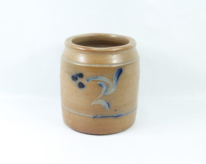 Cobalt Stoneware Jar | Decorated Stoneware Crock | Antique Pottery Planter | Housewarming Gift | Mid Atlantic