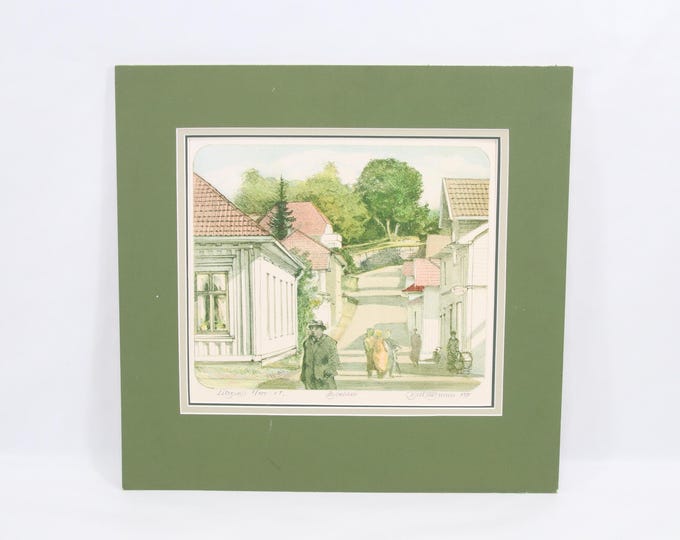 Vintage Scandinavian Cityscape Lithograph | Signed Norwegian Street Scene Art Print | Kjell Thorjussen 1984 Limited Edition 8/100