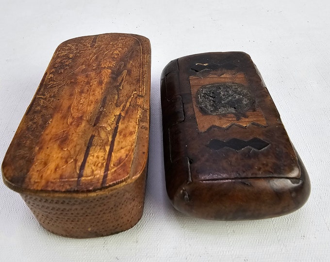 Scandinavian Folkart Vintage Tobacco Boxes - Hand Carved Bentwood Box - Farmhouse Antique Storage from the 1800s
