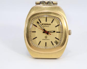 Vintage Eterna Sonic Electronic Watch | 1970s Gold on Steel | Swiss Tuning Fork Movement | Recently Serviced | Runs Well