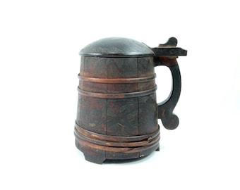 Norwegian Beer Tankard | 1900s Folk Art Mug | Handcrafted Antique Woodwork | Chip Carve Details | Unique Collectible