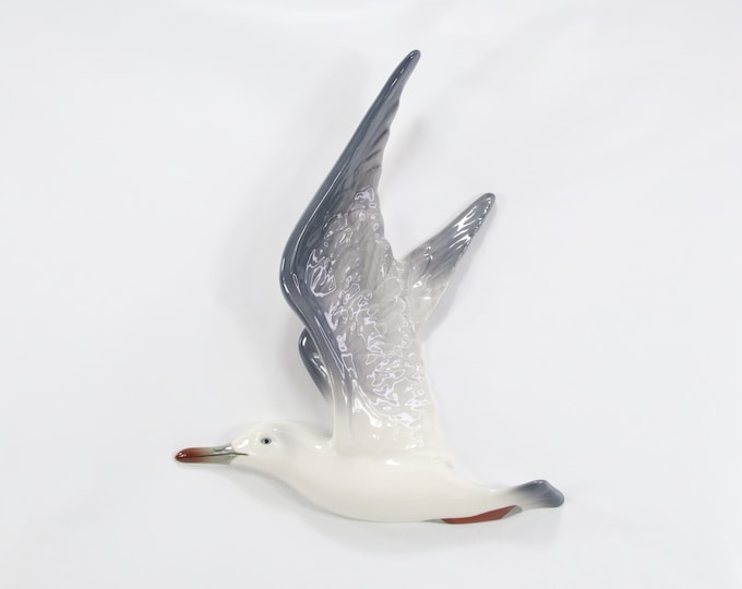 Porsgrund Porcelain Seagull Wall Sculpture - White and Blue Gray Bird, 2006