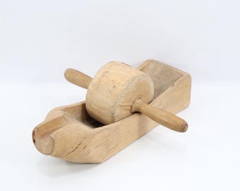 Norwegian Hand Carved Coffee Grinder 1964 | Folk Art Wooden Kitchen Tool | Scandinavian Rustic Farmhouse Decor