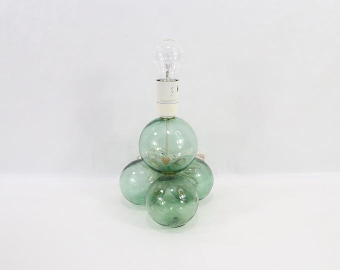 Vintage Norwegian Glass Fishing Float Table Lamp - 1970s Folk Art, Green Glass Nautical Decor