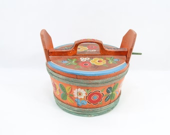 Norwegian Bentwood Tine Box 1920s | Hand Painted Os Rosemaling | Scandinavian Folk Art Storage Box from Bergen Area