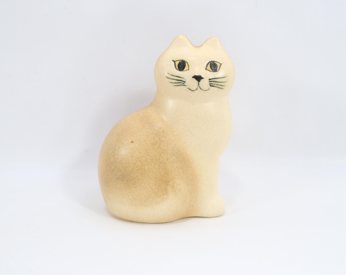Lisa Larson Måns Mini Cat Figurine | Vintage Scandinavian Ceramic Art by Gustavsberg Sweden | 1990s Nordic Cream Stoneware Decor