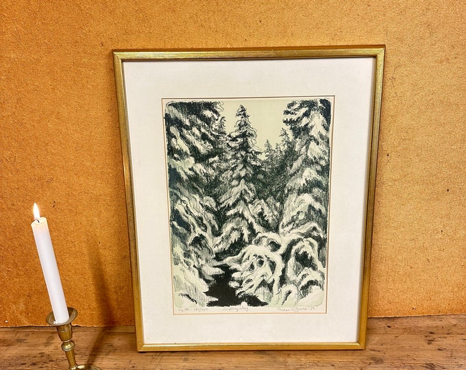 Winter Wonderland - Framed Lithograph by Reidar Fritzvold - Heavy Snow Forest Scene