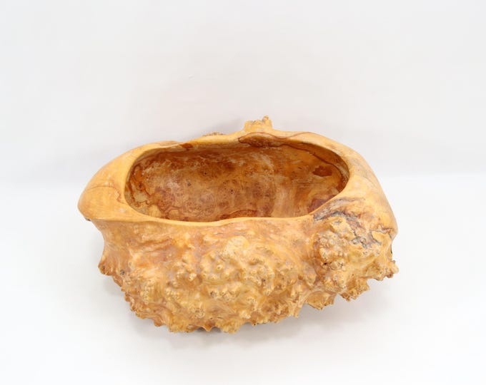 1970s Norwegian Birch Burl Bowl | Signed Folk Art Wood Carving | Sculptural Scandinavian Centerpiece