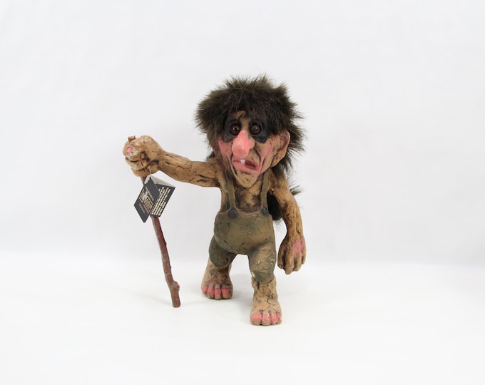 Nyform Wanderer Troll Figurine | Model 122 Vintage 1980s | Scandinavian Folklore Decor | Walking Troll With Staff Display