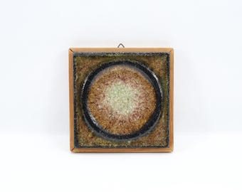 Norwegian Framed Ceramic Art by Konrad Galaaen | Porsgrund Porcelain 1960s Studio Glaze | Earth Tone Scandinavian Wall Art
