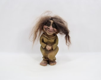NyForm Old Woman Troll Figurine Model 260 | Norwegian Handmade Troll Lady | Vintage 1970s Scandinavian Folk Art Decor