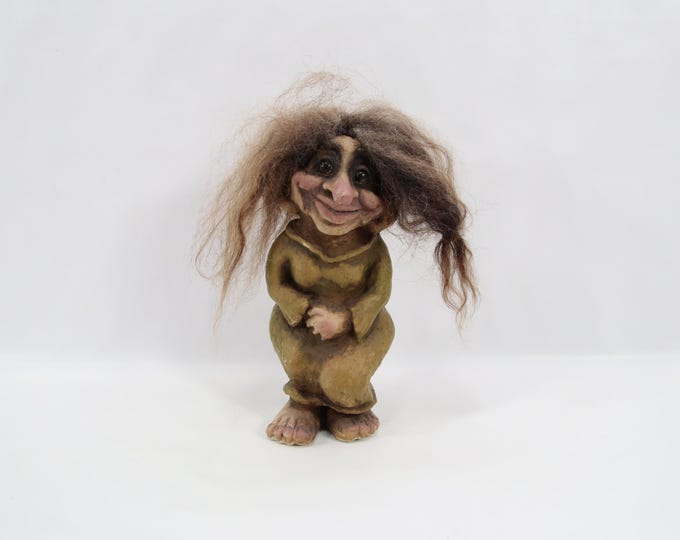 NyForm Old Woman Troll Figurine Model 260 | Norwegian Handmade Troll Lady | Vintage 1970s Scandinavian Folk Art Decor