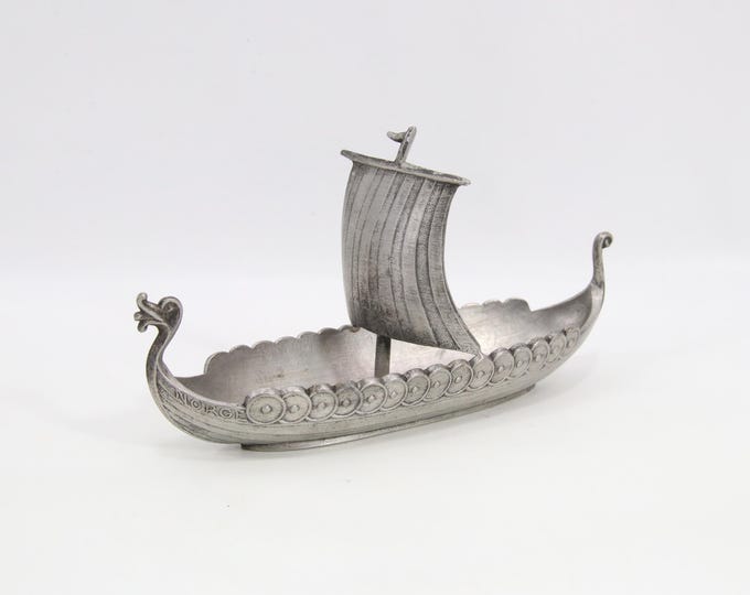 Vintage Viking Ship Pewter TPB Tinn Per Norway | Scandinavian Longship Decor | Nordic Collectible Boat | 1970s Metal Figure Gift