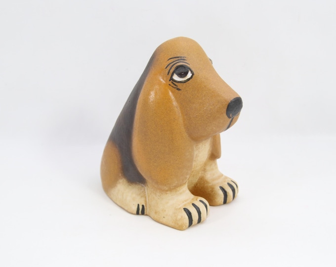 Lisa Larson Basset Hound Figurine | Vintage 1980s Swedish Gustavsberg Stoneware Dog | Collectible Scandinavian Ceramic Art