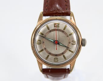 Vintage 1950s Mechanical Wristwatch | Gold Plated Case Textured Dial with Luminous Hands | Classic Swiss Made Design