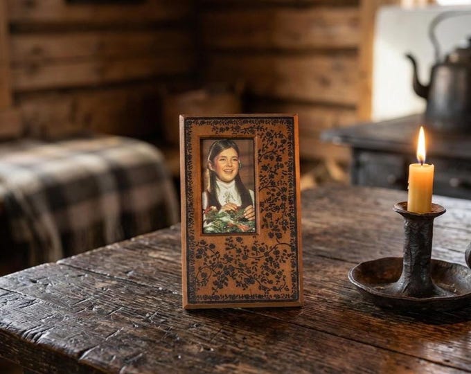 Antique Norwegian Wooden Picture Frame | 1920 Folk Art Photo Frame | Printed Floral Decor | Art Nouveau Display Piece