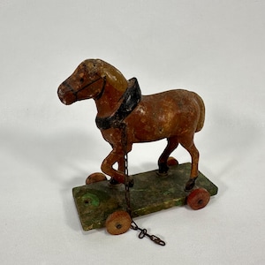Vintage German Pull Toy | Early 20th Century Paper Mache and Wood | Collector&#39;s Piece