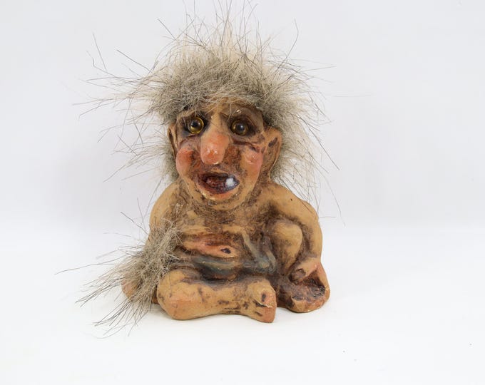 Fosse Troll Norway Art 111 Sitting Troll | Handmade Norwegian Troll Figurine By Sven Schulze | Nordic Folklore Collectible With Glass Eyes