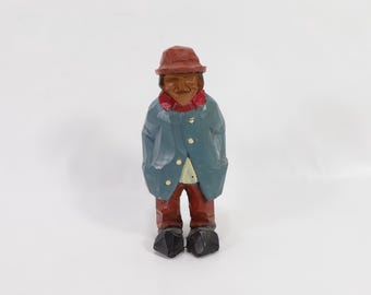 Hand Carved Norwegian Wooden Farmer Lady Figure - Vintage Retro Folk Art Decor