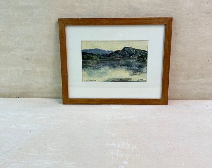 Vintage 1979 Watercolor Painting by K. Ullenes - Breathtaking Mountain Landscape by the Water's Edge
