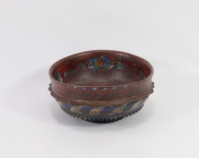 Antique Norwegian Ale Bowl with Charming Rosemaling Motif - Rustic Wedding Table Decoration