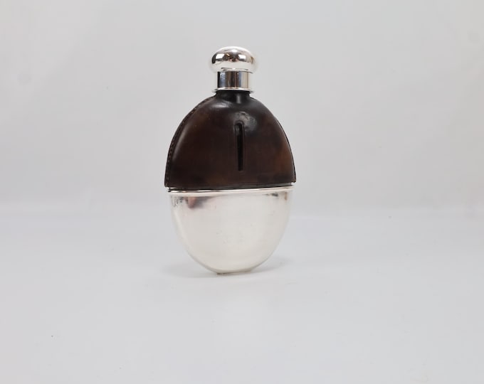 Antique Norwegian Silver And Leather Flask J Tostrup 1900 830S Scandinavian Drinking Bottle