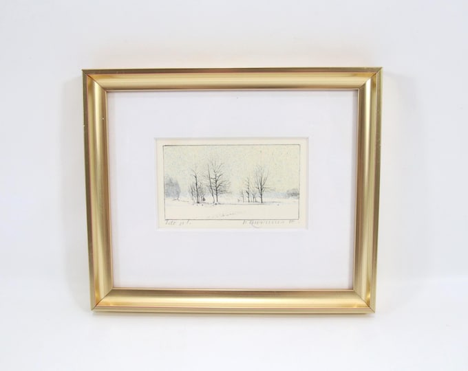 1984 Norwegian Lithograph | Winter Landscape with Bare Trees | Vintage Scandinavian Art Print | Signed Nordic Minimalist Artwork