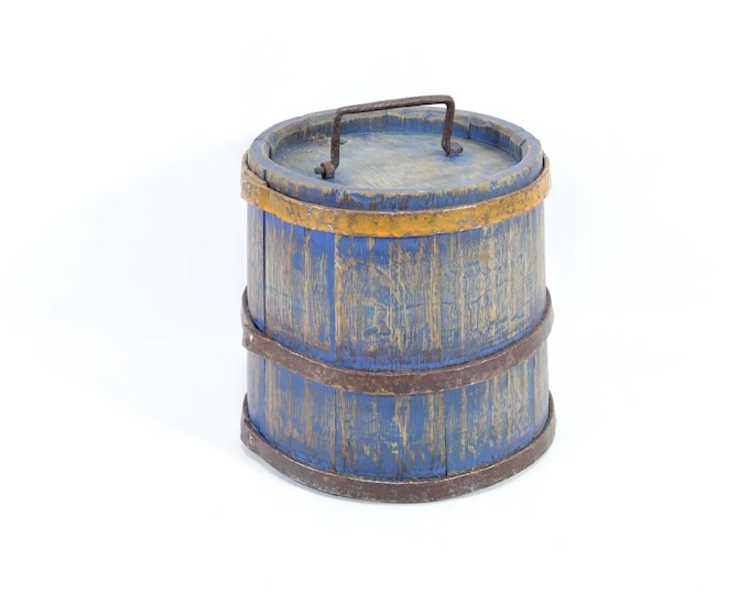 Antique Norwegian wooden Liquor Barrel | 1800s Nordic Collectible | Stunning Blue Patina | Unique Nordic Gift | Nordic Antiques
